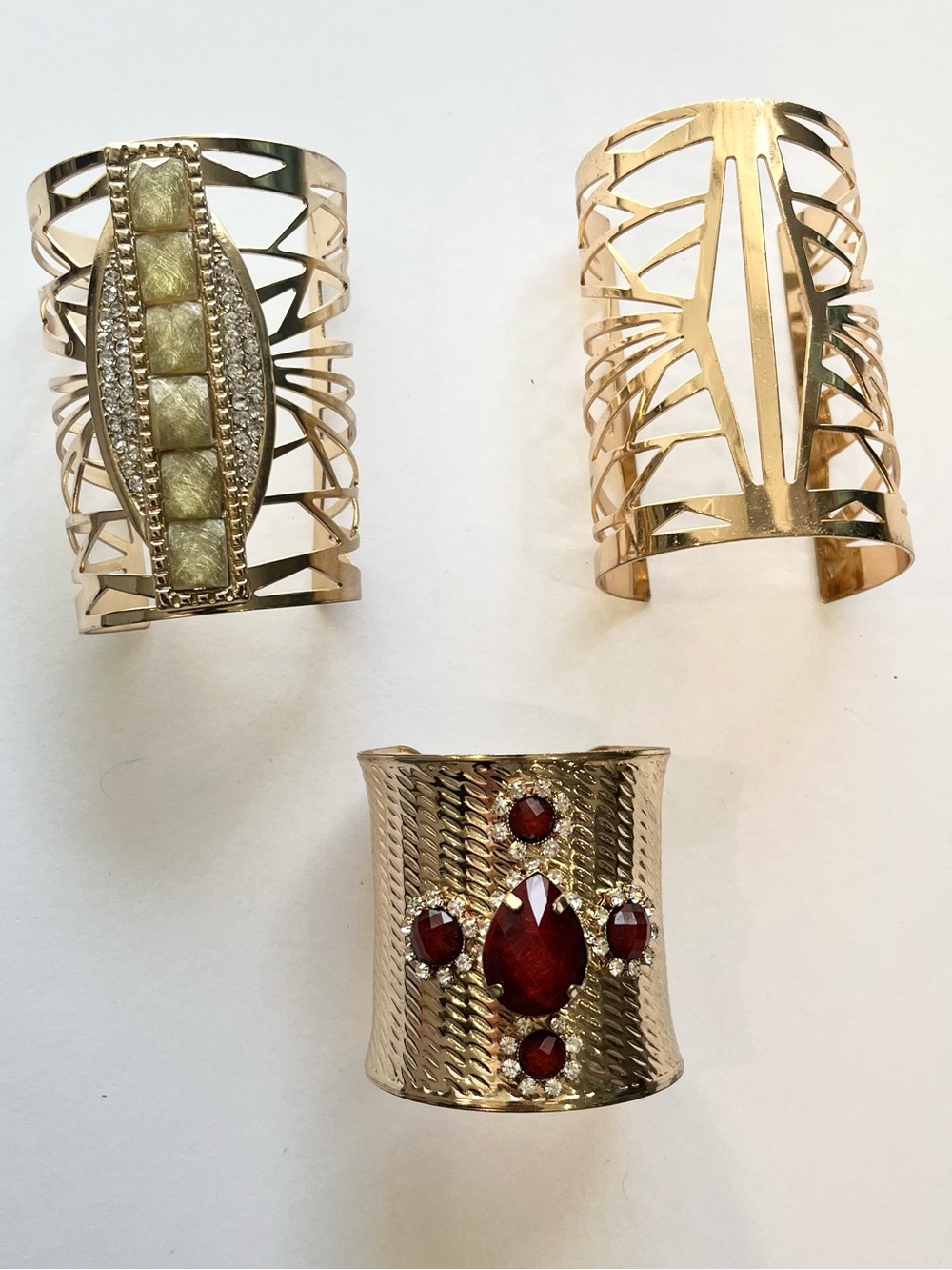 3 Cuff Bracelets Gold Toned
